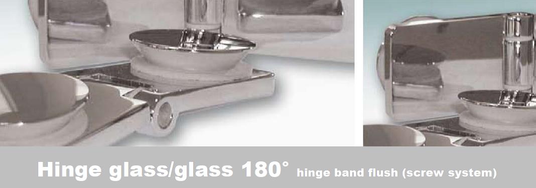 Hinge glass/glass 180° hinge band flush